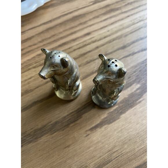 Vintage Pig Salt & Pepper Shakers Metal Silver Tone Figures Farmhouse - Picture 2 of 5
